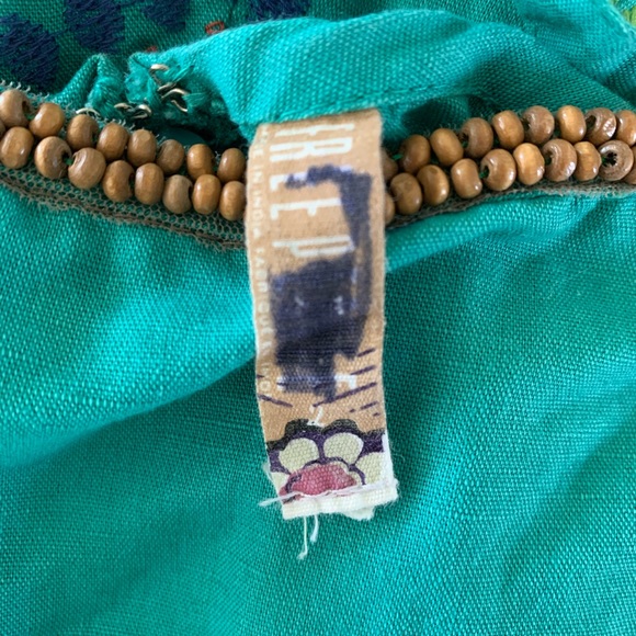 Free People Turquoise Linen Embroidered Dress Size 2 - Picture 5 of 6